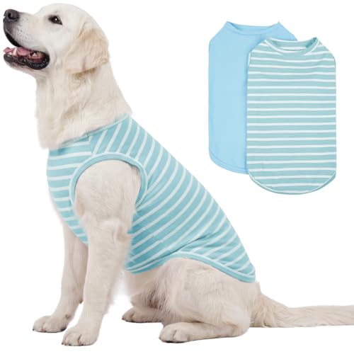 Lelepet 2 Pack Dog Shirts for Small Medium Large Dogs, Soft Cotton Dog T-Shirt Clothes, Striped Pet Sleeveless Vest Tank Top for Dogs Boys Girls, Ligh