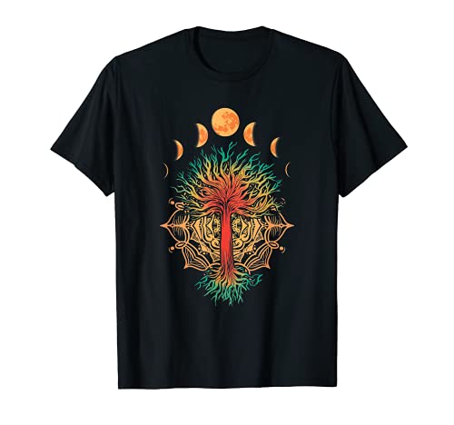Buddhism Spiritual Yoga Meditation Vintage Moon Phases Tree Camiseta