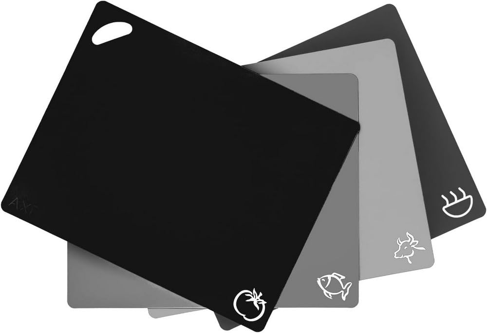 Axer Plastic Chopping Board Set - 4 x Kitchen Chopping Board Plastic Large - Flexible Chopping Boards Dishwasher Safe - Cutting Board Set - Breakfast Board Dishwasher Safe