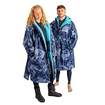 Dryrobe Advance - The Original Long Sleeve Waterproof Changing Robe - Oversized Coat with Fleece Lining - for Beach, Cold Water Wild Swimming, Surfing - Medium - Blue Camo/Blue