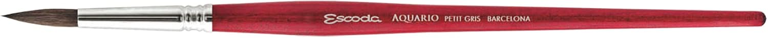 Escoda Aquario Series 1125 Artist Watercolor & Acrylic Short Handle Paint Brush, Petit Gris Natural Squirrel Hair, Round, Size 12