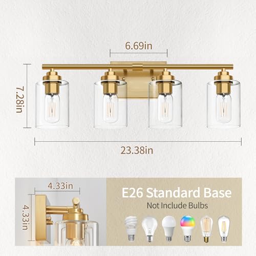Image of SKEJAO Bathroom Vanity Light Over Mirror,Bathroom Light Fixture Wall Sconce Lighting for Bedroom,Living Room (Gold, 4-Light)