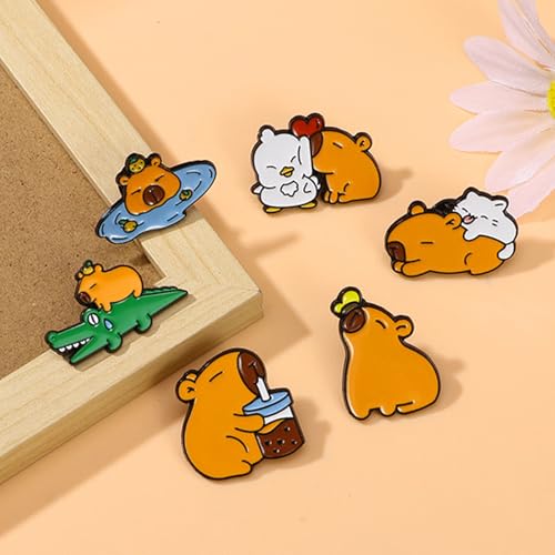 Image of 5Pcs Cartoon Capybara pin, Cute Animal Enamel Pin, Birthday Cake Donut Coffee Corn Roll Lapel Pin Alloy Backpack Pin Enamel Badge Suitable for Daily Decoration Clothes Sweater Hat Bag Collection Party Gift