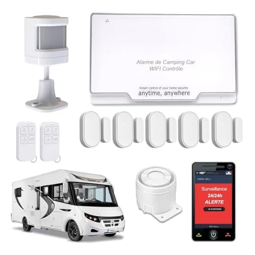 Alarme pour Camping Car - WiFi - Alerte sur téléphone - Surveillance 24h/24h - 2 Sirènes 120 DB - 5 Détecteurs de Portes et fenêtres - 1 détecteur de Mouvement - 2 Télécommandes - Assistance vocale