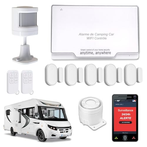 Alarme pour Camping Car - WiFi - Alerte sur téléphone - Surveillance 24h/24h - 2 Sirènes 120 DB...