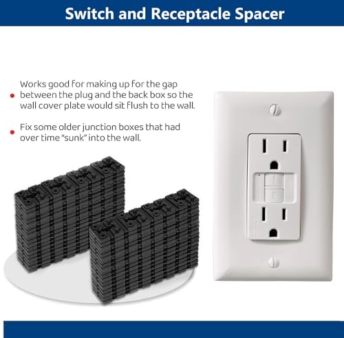 Image of 100pcs Outlet Spacers for Electrical Box, Electrical Outlet Spacers Shims Switch and Receptacle Spacer Socket Electrical Box Extender for Loose Outlet Electric Switch (Black)