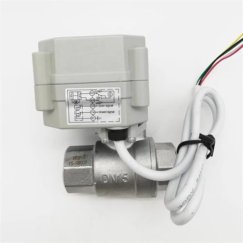 NKKALUKM Válvula de Bola eléctrica de 2 vías, DN15, G1/2', Paso Completo, BSP SS304, miniválvula Normalmente Cerrada, accionada por Motor, CC 5 V, CR501, Encendido/Apagado, 5 Segundos
