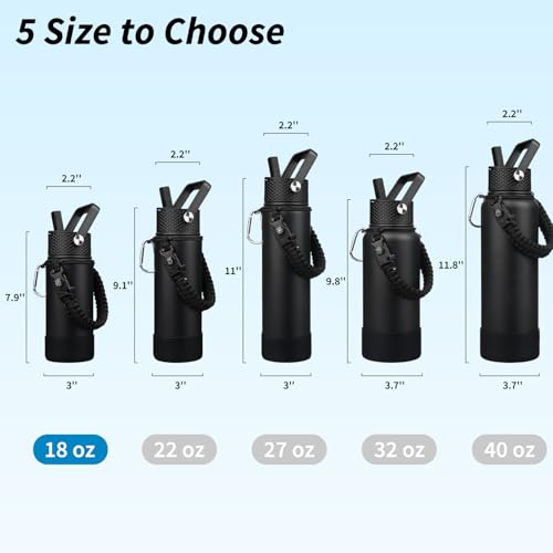 Image of BJPKPK 18oz Insulated Water Bottle with 3 Lids, Straw Lid & Handle