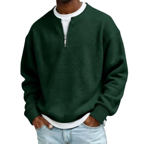 Waffle Shirts for Men Long Sleeve Quarter Zip Fall Y2k Casual Layered Shirt - image 1