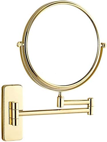 Bathroom Wall-Mounted Mirrors,8 inch Makeup Mirrors,Double Sided Brass Magnifying Mirror,Extendable Folding 360°Swivel Vanity Shaving Mirrors(Gold,5X)