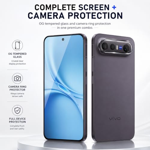 Image of FIRST MART Tempered Glass for Vivo X300 FE 5G with Black Camera Ring Guard & Installation Kit | HD Clear Edge-to-Edge Screen Protector, Scratch Resistant, Case-Friendly | Pack of 1