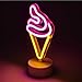 Amped & Co Ice Cream Desk Light, Mini LED Neon Collection, Night Lite Novelty Room Decor, Battery Powered, 8 inches, Neon Signs Pink and Yellow ice Cream