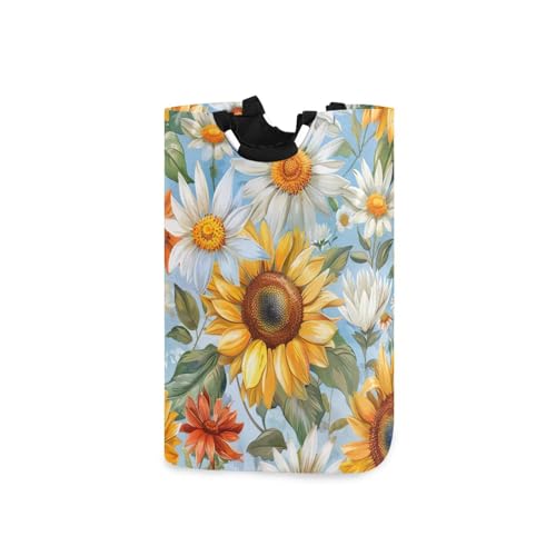 Jihqo Laundry Hamper Basket Vibrant Sunflowers Daisy Collapsible Nursery Storage Bin Waterproof Clothing Baskets for Home Bedroom Bathroom Washing Room