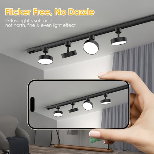 TuyuBEE Diffuse LED Track Lighting Heads H Type Track Light Heads Dimmable Kitchen Track Lighting Fixtures Ceiling, Compatible with H Track Rails - Flicker Free CRI90+ 3000K 12W 1000lm, 6 Pack Black
