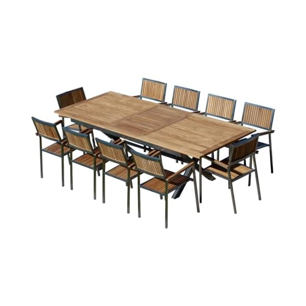 Gartengarnitur Nassau/Kuba Teak Edelstahl mit 10 Sesseln