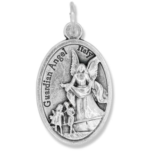 Caritas et Fides Pack of 25 - Guardian Angel, St. Michael the Archangel Medals (1.0", Silver Oxidized) - Made in Italy, Catholic Angel Pendant for Necklaces3