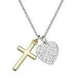 Lauren-Spencer Cross Necklace for Women Silver Gold Plated Dainty Cross Heart Necklace Lords Prayer Cross Pendant Faith Necklace Christian Religious Jewelry for Women Birthday Christmas (Cross and Heart Pendant-Silver Plated)
