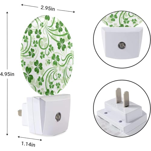 Image of EKOBLA St. Patrick's Day Night Light, Green Clover Shamrock Lucky Leaf Night Lights Plug Into Wall with Dusk to Dawn Sensor, 0.5W LED Lamp