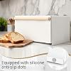 Maxdot Home Bread Box Keeper Holder Container, Metal Bread Holder Saver, Slim Space Saving Counter Storage Steel, Round Wood Handle, White,Steel