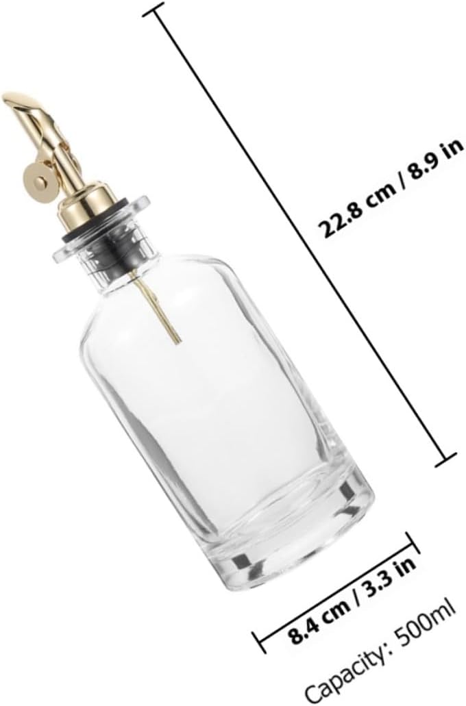 SUPVOX Glass Oil and Vinegar Dispenser Bottles Set 2 X 500ml with Auto Flip Spout Kitchen Cooking Oil Holder Soy Sauce and Seasoning Glass with Gold Lid for Home Cooking