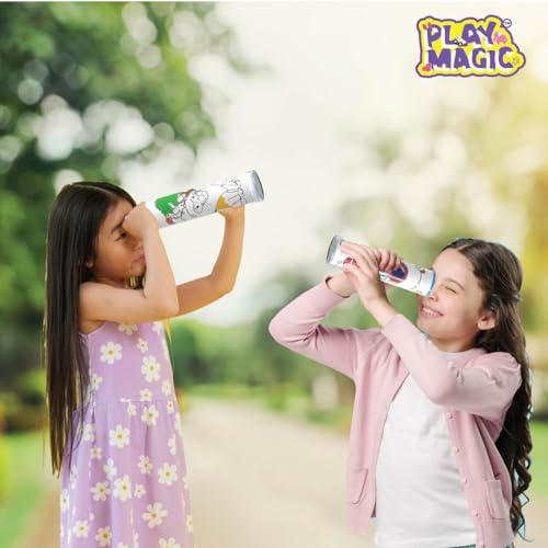 Image of PlayMagic BrainActiv Kaleidoscope Making DIY Kit for Kids 3+|Magical Pattern Creation Kit|2 Kaleidoscopes, Scratch Sheets, 8 Activity Sheets|Educational Birthday Gift for Kids-Space & Animal Adventure