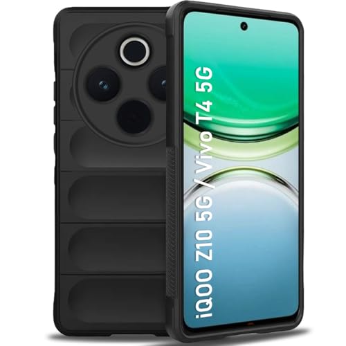 Image of TheGiftKart Liquid Silicon Back Cover Case for iQOO Z10 5G / Vivo T4 5G | Shockproof Military Grade Protection | Micro-Fibre Cloth On Inner Side | Built-in Anti-Slip Grip for Back Cover (TPU, Black)