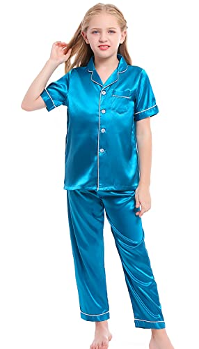 Image of Kids Satin Short-Top and Long-Pants 2-Pieces Pajamas Sleepwears Set
