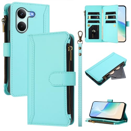 linsuyu Cover Compatible with Xiaomi Poco X8 Pro,Compatible with Xiaomi Redmi Turbo 5 Zipper Dual Card Slot Wallet Phone Case Green2