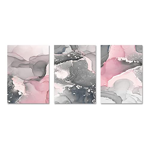 YABINGA Cuadro Abstracto con Estampado de mármol Rosa y Gris, Lienzo, Arte de Pared, decoración del hogar, póster (40 × 60 CM/15,7 × 23,6 Pulgadas) × 3 uds sin Marco Cover