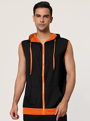 Lars Amadeus Men's Hoodies Sleeveless Vest Slim Fit Lightweight Zipper Gym Tank Top Large Black Orange #TOP2