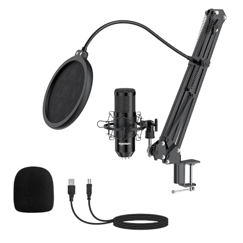 Image of amazon basics Condenser USB Microphone Kit with Adjustable Scissor Arm Stand | Shock Mount for PC and Mac