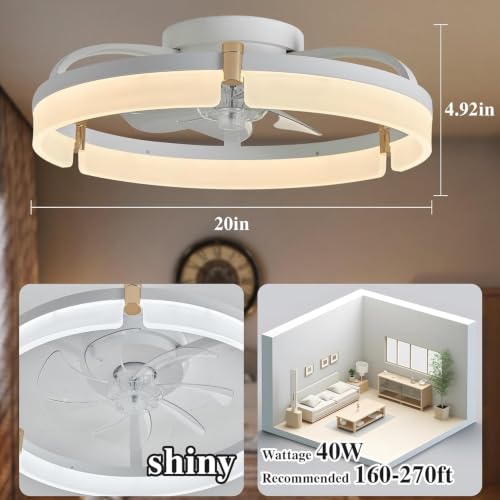 20" Modern Low‑Profile Ceiling Fans with Lights and Remote Control, White - image 7