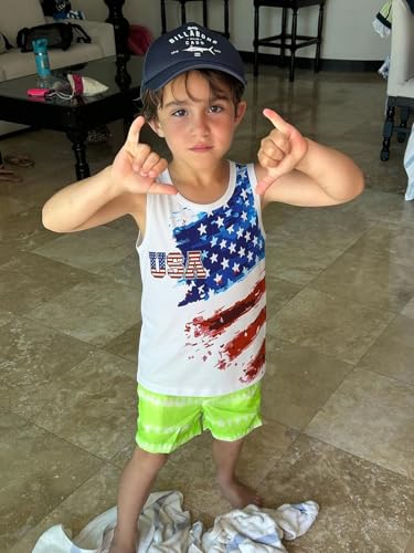Image of Toddler Boys 4th of July Tank Cotton Kids American Flag Shirts Patriotic Sleeveless Tees Top 2-7 Years