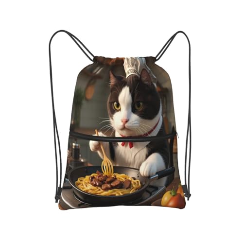 Cartoon Cat Chef Drawstring Backpack Water Resistant String Bag Light Sackpack For Luggage