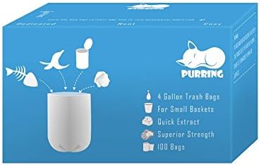PurringSmall Wastebasket Liners with Quick-Dispense, 4 Gallon Waste Basket Bags with Cute and Compact Package, 100 Count (Blue)