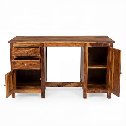 Image of SONA ART & CRAFTS Solid Sheesham Wood Study Table for Students Big Size with 2 Drawers & 2 Doors Wooden Study Desk Table Office Table for Work from Home Office Desk Computer Desk (Natural Teak Finish)