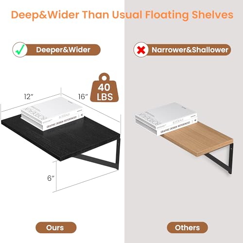 Heimlove HEFL-03-PB-WB-40.5CM-2P-BK Black Deep Floating Shelves thumb #4