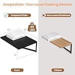 Black Deep Floating Shelves for Wall, 16W x 12D Wood Wall Shelves Set of 2, Wide Floating Bookshelf for Living Room, Kitchen, Office, Bedroom and Decor Storage, with Metal Bracket - Black - Image 3