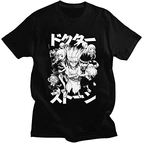 Stone Age Crew Dr Stone Anime Manga Hombre Camiseta Gráfica Estampado Negro, Negro , L