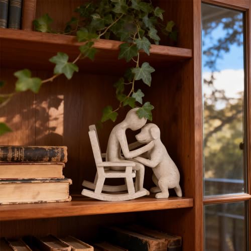 Estatua decorativa perro y hombre en resina para hogar miniatura 4