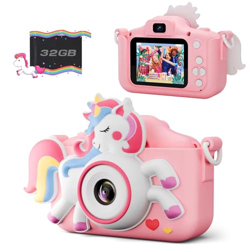 Kids Camera for 3-12 Year Girls, Digital Camera 2 inch for Children with 32GB SD Card Birthday Christmas Toy for 3 4 5 6 7 8 Year Old Creative Gift Pink