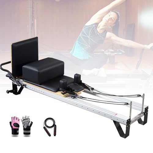 Foldable Pilates Reformer Device, Pilates Core Bed, Foldable Pilates Equipment, for Home Gym, Free Gloves and Skipping Rope(Gray)