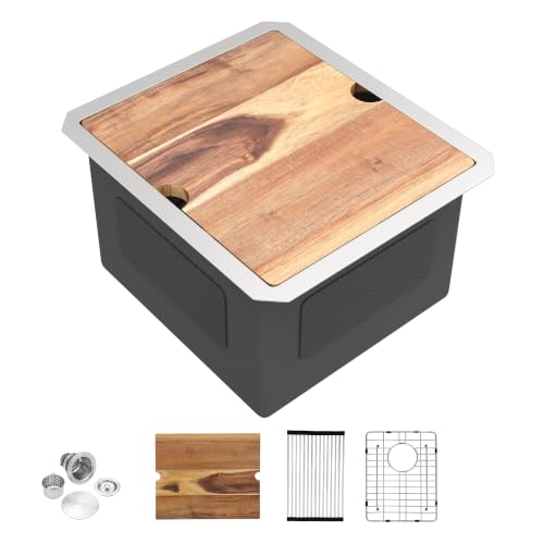 Image of 15 inchx17 inch Bar Prep Sink Undermount Workstation | 16 Gauge T304 Stainless Steel Under Counter Single Bowl Basin for RV Outdoor Kitchen Wet Bar Prep Station