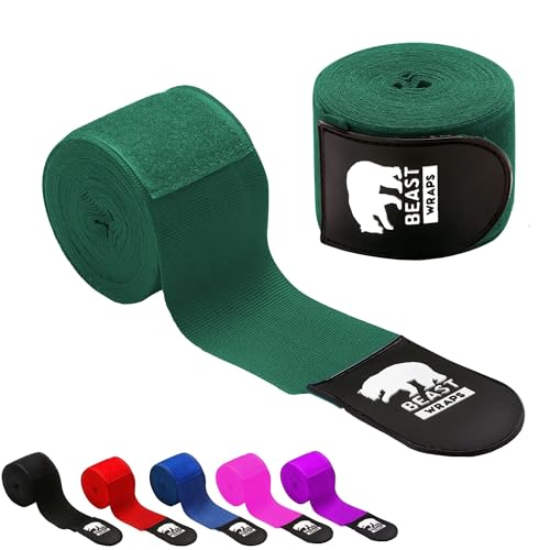 Bandagen Boxen 5 Meter Halbelastisch und mit Daumenschlaufe. Box Bandagen für Männer und Frauen (Kickboxen, Muay Thai, MMA, Kampfsport, Fitboxen). Atmungsaktive Boxing Bandage (Grün)