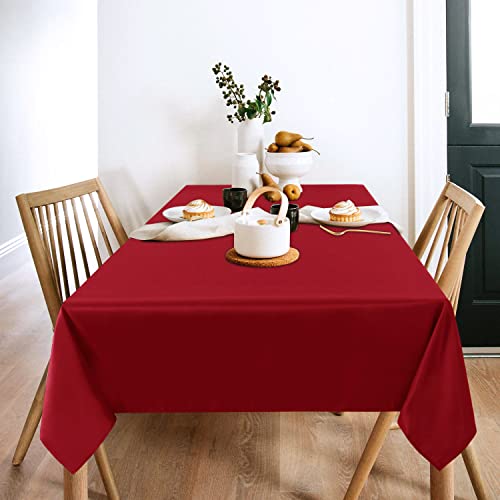Image of sancua 2 Pack Red Tablecloth 60 x 102 Inch, Rectangle 6 Feet Table Cloth - Stain and Wrinkle Resistant Washable Polyester Table Cover for Dining Tables, Buffet Parties and Camping