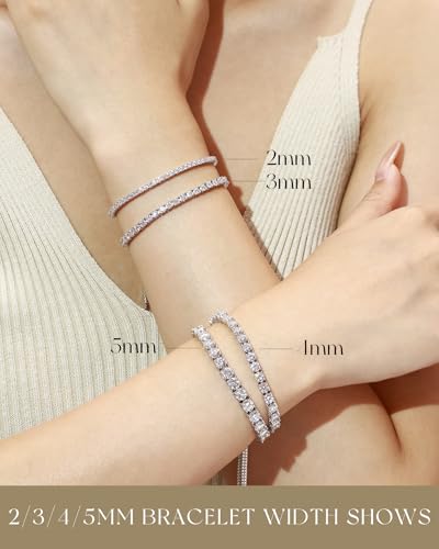 FANCIME Moissanite Tennis Bracelet 1.2ct-12ct Lab Created Moissanite Diamond Bracelets,925 Sterling Silver Adjustable Bolo Tennis Bracelets, 2/3/4/5mm D Color VVS1 Round Cut Moissanite Bracelet for Women3