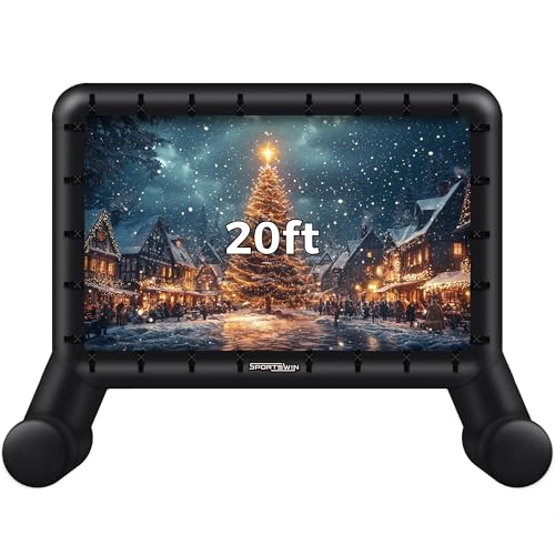 Image of SPORTSWIN 20FT Inflatable Outdoor Movie Screen, Blow up Projector Screen Outdoor with air Blower, Movie Screens for Backyard with one Piece Design, Front & Rear Projection, Easy Set up