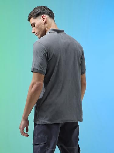 Image of TECHNOSPORT Men's Slim Fit Jacquard Textured Polo Sports T-Shirt with Cotflex, UPF50+ for Regular use