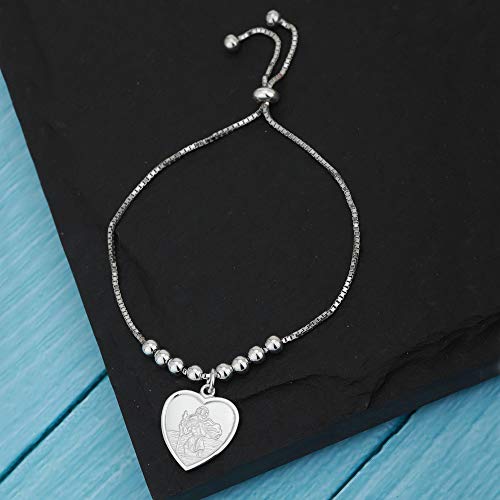 Vanbelle Sterling Silver Jewelry Dangling Heart With Inscripted Saint Christopher Adjustable Bracelets With Beads And Rhodium Plated For Women And Girls #TOP4