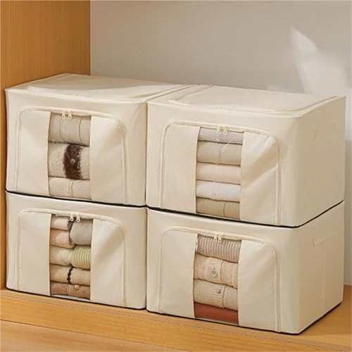 Boîte de rangement pliable à grande capacité et fenêtre visible beige